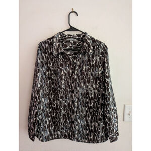 Women's NY Collection L Dark Black Grey Cheetah Print, Size L